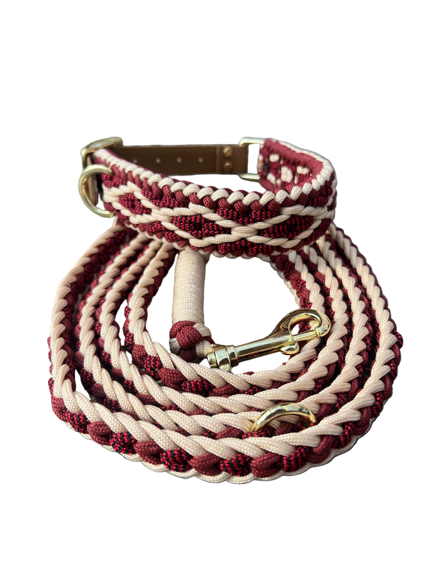 Hondenhalsband + riem Burgundy