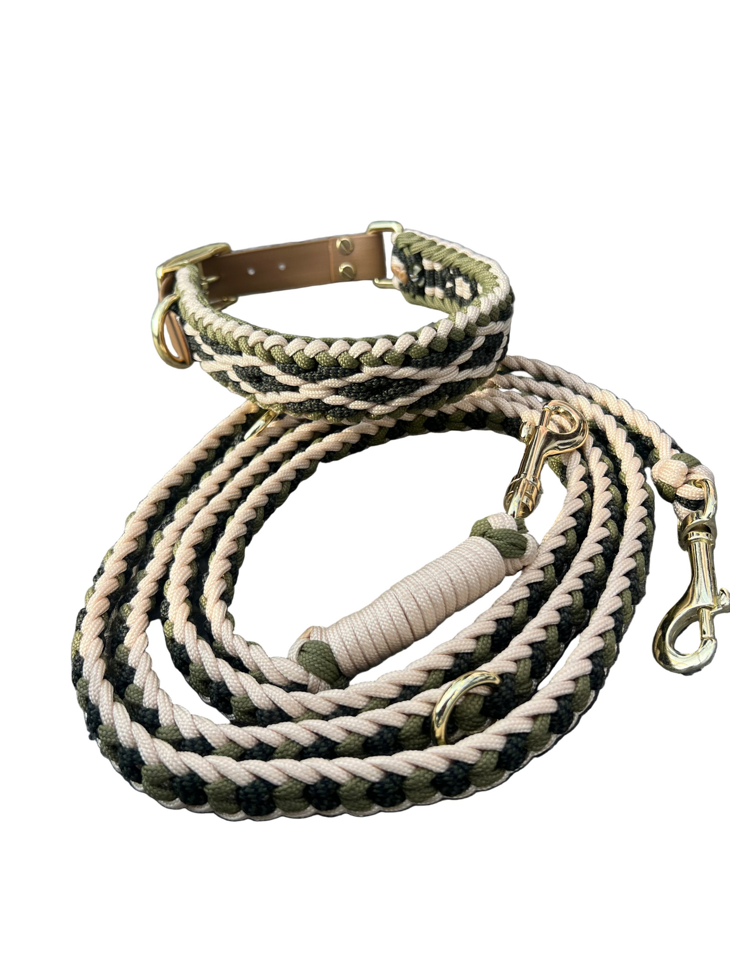 Hondenhalsband + riem Olive